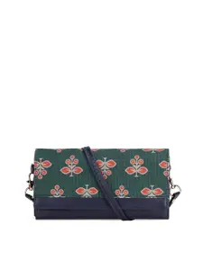 THE CLOWNFISH Women Green & Navy Blue Floral Printed Envelope