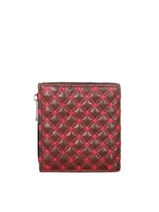 THE CLOWNFISH Zoya Brown & Red Self Design Zip Around Wallet