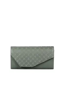 THE CLOWNFISH Women Olive Green Geometric Textured Two Fold Wallet