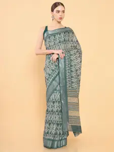 Soch Teal & Beige Ethnic Motifs Printed Silk Blend Saree