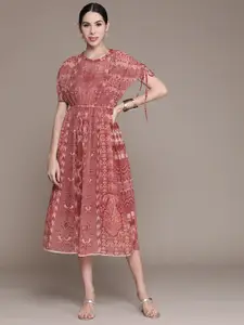 aarke Ritu Kumar Pink Ethnic Motifs Georgette A-Line Midi Dress