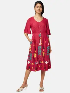People Women Red Geometric Printed  Dress