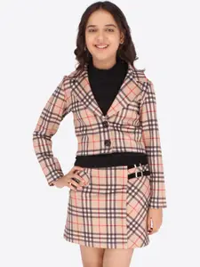 CUTECUMBER Girls Brown & Black Checked Top with Skirt