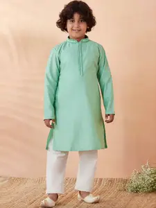 Manyavar Boys Sea Green Solid Kurta with Pyjamas