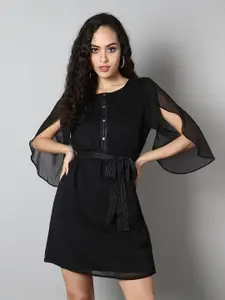 MINGLAY Black Chiffon Sheath Dress