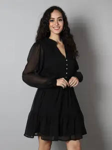 MINGLAY Women Black Chiffon Dress