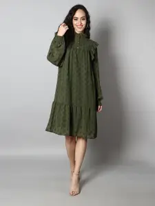 MINGLAY Women Green Chiffon A-Line Dress
