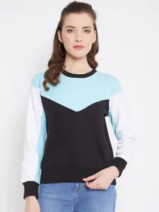 JHANKHI Women Black & Blue Colourblocked Sweatshirt