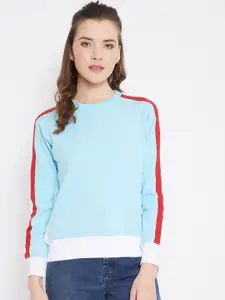 JHANKHI Women Blue & Red  Colourblocked Sweatshirt