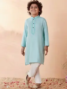 Manyavar Boys Blue Solid Kurta with Pyjamas