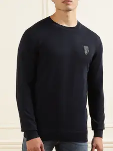 Karl Lagerfeld Men Navy Blue Solid Sweatshirt