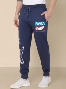 Free Authority Men Blue NASA Printed Cotton Relaxed Fit Track Pants
