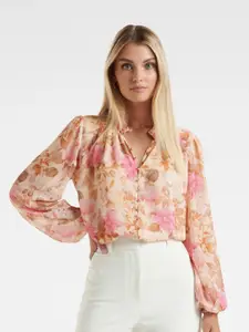 Forever New Floral Print Puff Sleeves Mandarin Collar Top