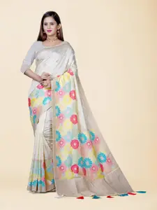 KAJREE Floral Zari Silk Blend Jamdani Saree