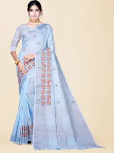 KAJREE Floral Embroidered Pure Linen Tussar Saree