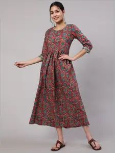 Nayo Floral Printed Maxi Cotton Fit & Flare Dress