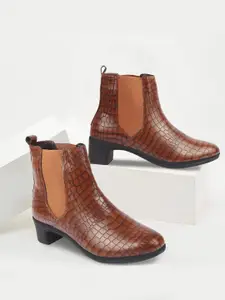 FAUSTO Women Textured Heeled Chelsea Boots