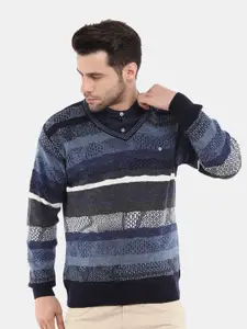 V-Mart Men Striped V-Neck Pullover Wool Sweatshirt