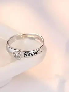 Mahi Rhodium-Plated CZ-Studded Forever Love Valentino Adjustable Finger Ring