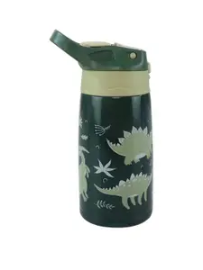 Smily Kiddos Green Dino Printed Stainless Steel Sipper Water Bottle 450 ML
