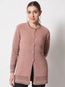 BROOWL Women Self Design Woolen Longline Cardigan Sweater