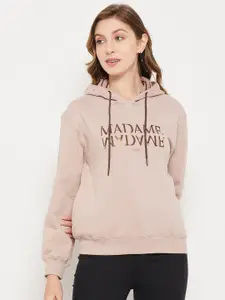 Madame Madame Women Typography Printed Hooded Pullover Sweatshirt