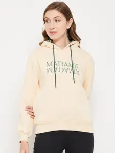 Madame Women Typography Printed Hooded Cotton Sweatshirt