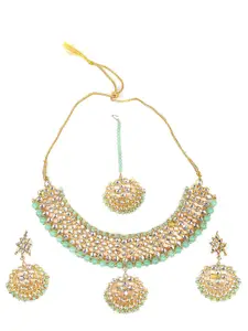 ODETTE Gold-Plated Kundan Stone-Studded & Beaded Choker Necklace Set