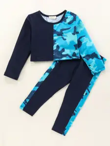 CrayonFlakes Girls Printed Pure Cotton Top with Leggings