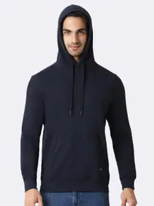 Van Heusen Men Navy Solid Hooded Neck Media Pocket Sweatshirt