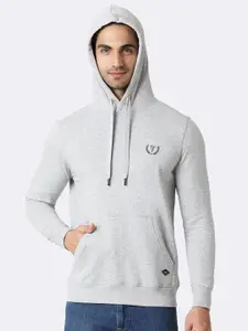 Van Heusen Men Grey Solid Hooded Neck Media Pocket Sweatshirt