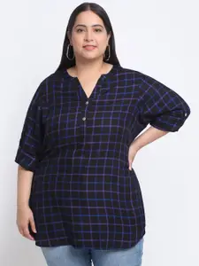 plusS Plus Size Checked Roll-Up Sleeves Top