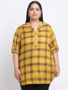 plusS Plus Size Checked Roll-Up Sleeves Top