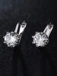 OOMPH OOMH Silver-Toned & White CZ Stone-Studded Stud Earrings