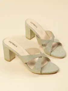 CORSICA Cross-Straps Party Block Heels with Glittery Effect