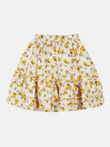 KiddoPanti Girls Floral Printed Flared Mini Skirt