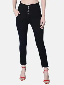 BUY NEW TREND Women Black Skinny Fit High-Rise Low Distress Jeans