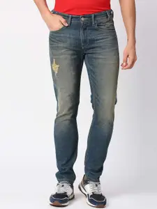 Pepe Jeans Men Tapered Fit Low-Rise Cotton Low Distress Heavy Fade Stretchable Jeans