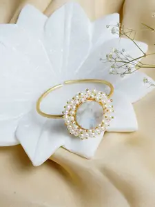 TEEJH Women Brass Pearls Gold-Plated Bangle-Style Bracelet