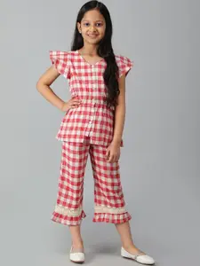misbis Girls Checked Pure Cotton Top with Trousers
