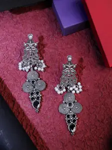 Adwitiya Collection Silver-Plated Oxidised Classic Drop Earrings