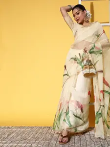 Mitera Mitera Floral Organza Block Print Saree