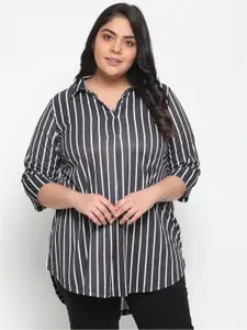 Amydus Striped Roll-Up Sleeves Shirt Style Top