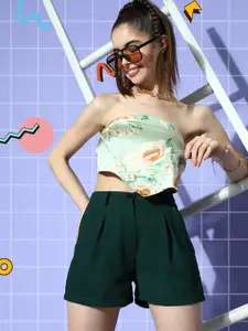 Berrylush Sea Green Floral Print Tube Crop Top