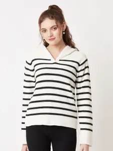 Miramor Women Striped Hooded Pullover Sweater