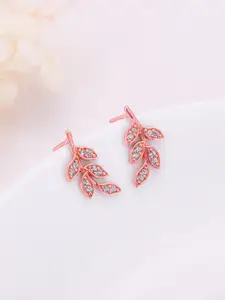 GIVA 925 Sterling & Rose Gold-Plated Cubic Zirconia Leaf Shaped Studs Earrings