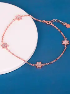 GIVA 925 Sterling Silver Rose Gold-Plated CZ Stone-Studded Starry Love Anklet