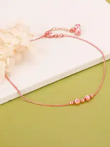GIVA 925 Sterling Silver Rose Gold-Plated Beaded Anklet