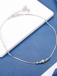 GIVA Rhodium-Plated Textured Beads-Beaded 925 Sterling Silver Anklet