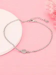 GIVA 925 Sterling Silver Rhodium-Plated Stone Studded Minimal Chic Anklet
